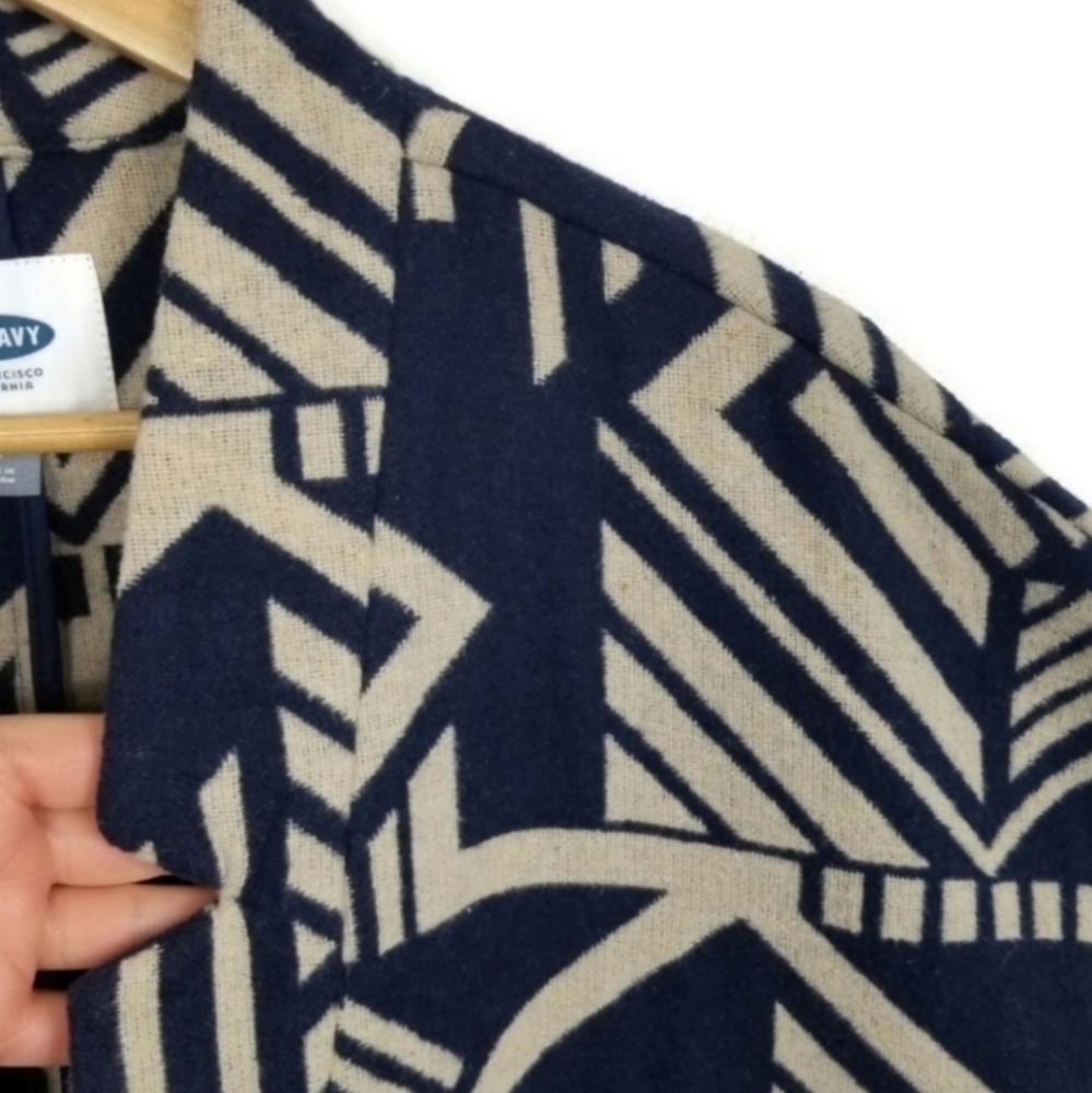 Old Navy Open Front Geometric Patterned Coat Navy… - image 5